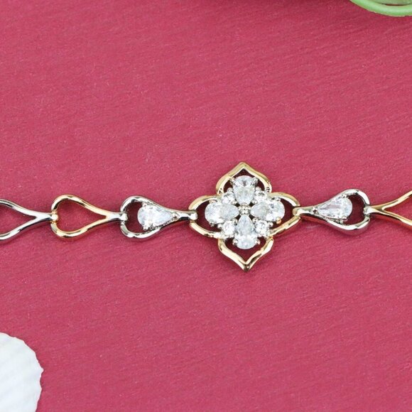 "Elegant Rose Gold & Silver Floral Bracelet with Heart Link Design, XPBL0844 - Picture 11 of 12